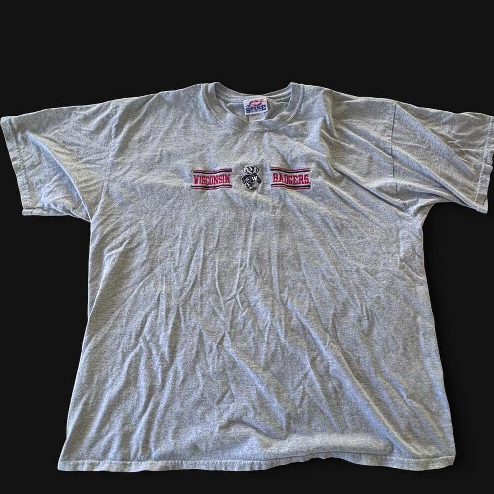 Vintage Wisconsin Badgers T-Shirt Size XXL Embroidered Gray Red